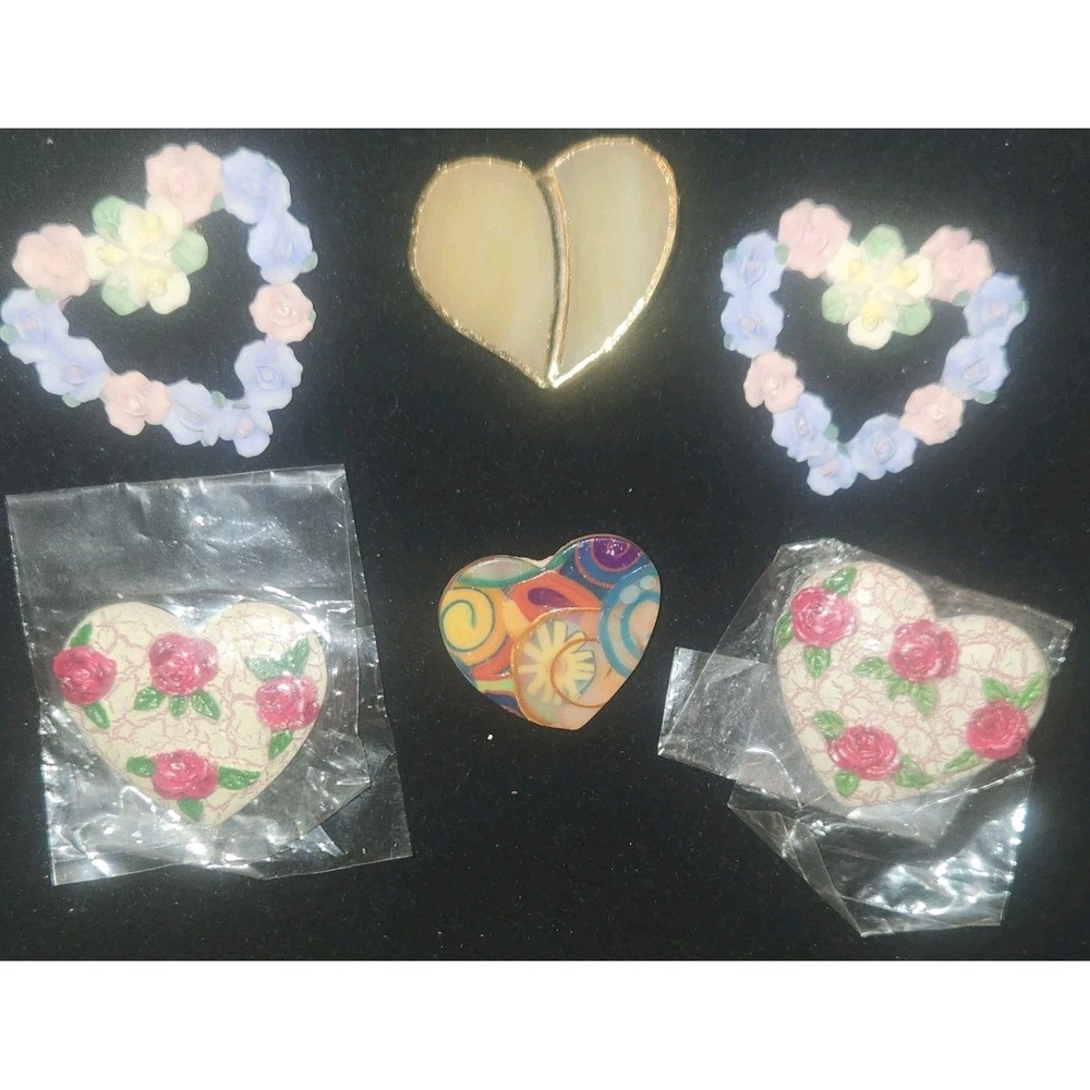 Vintage Heart Brooch/ Pin Lot Mixed Materials And Styles